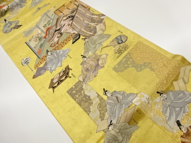 本金箔屋敷に時代人物模様織出し袋帯